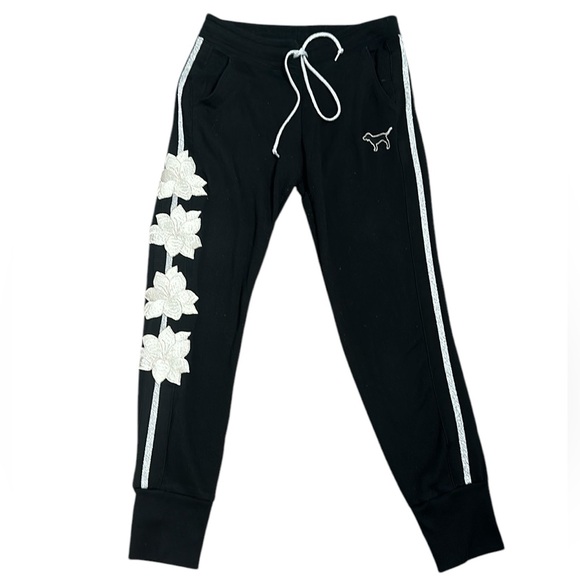 PINK Victoria's Secret Pants - Pink victory secret black emboridry fleece lining jogger size SP black  …